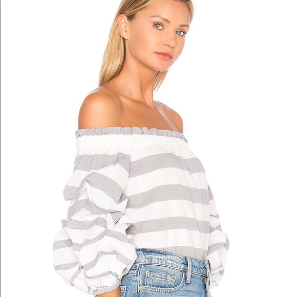 Alexis Juneau Striped Off The Shoulder Puff Sleeve - Picture 2 of 8